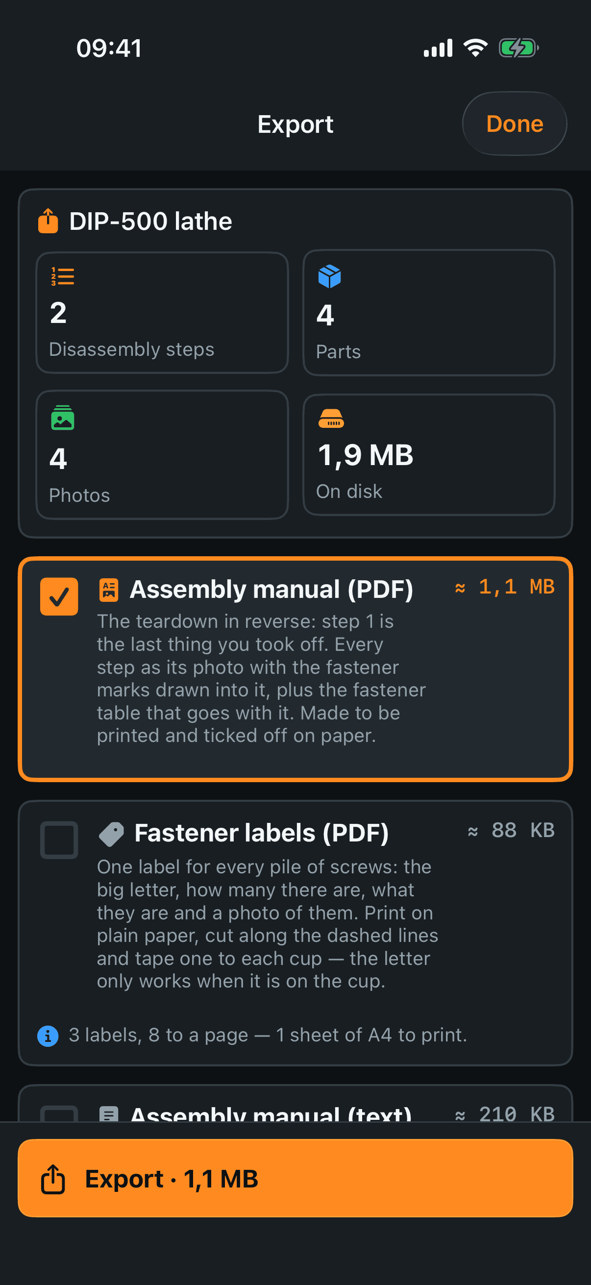 Export — PDF report and ZIP archive