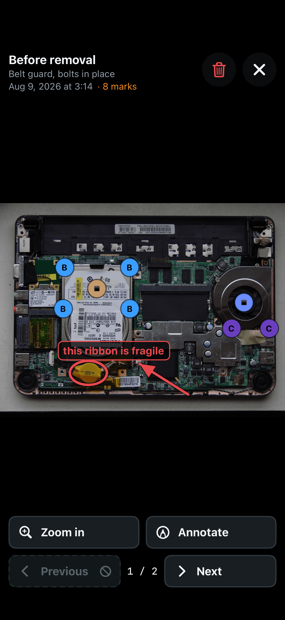 Viewer — full-screen photo, precise pins